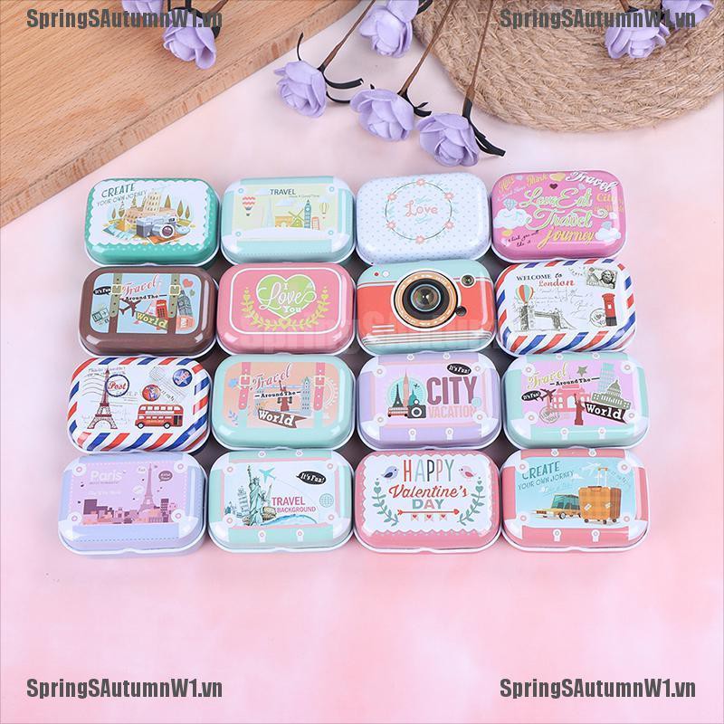 [Spring] Mini tin trinket jewelry coin box tinplate storage case small rectangular random [VN]