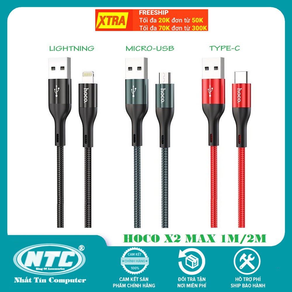 Cáp sạc nhanh và truyền data Hoco X2 Max Flash cổng Type-C Micro-USB QC3.0,max 3A,dài 1M/2M