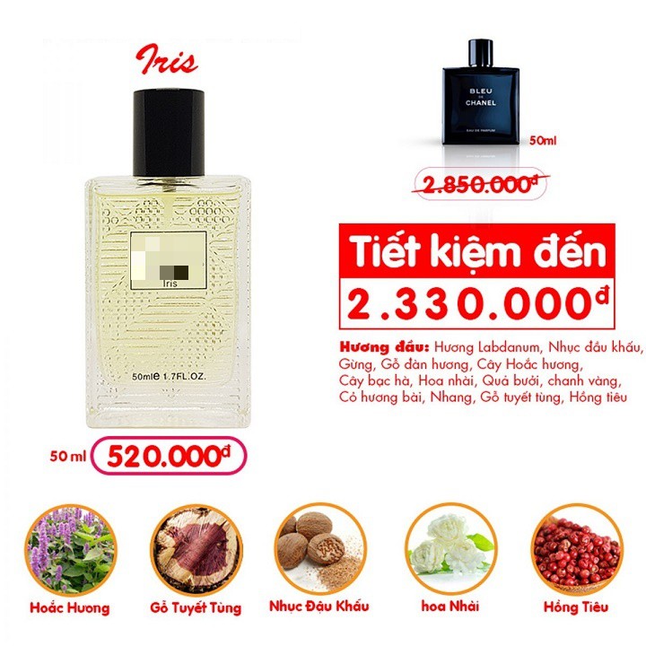 Nước hoa nam IRIS (50ml) - HƯƠNG GỖ NỒNG ẤM ĐẦY SANG TRỌNG | BigBuy360 - bigbuy360.vn
