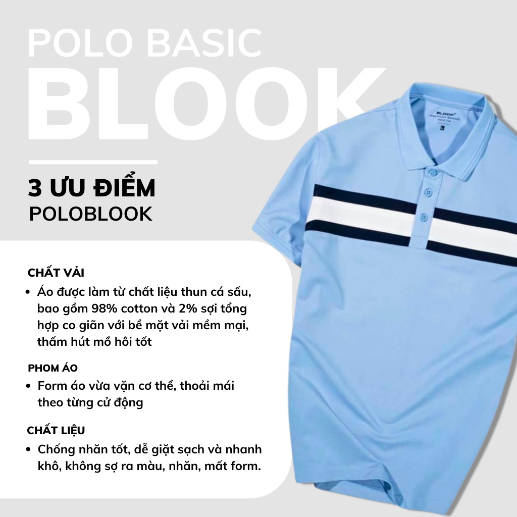 [Mã BMBAU50 giảm 7% đơn 99K] Áo Polo nam cổ bẻ BLOOK Vải thun cá sấu co giãn, Xanh Denim mã 35524