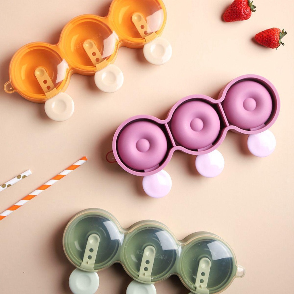 YIYU Khuôn Silicone Làm Kem Que Hình Bánh Donut Có Thể Tái Sử Dụng