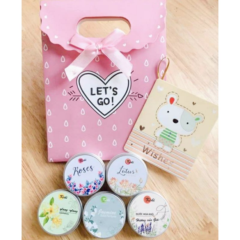 (TẶNG GÓI GIẤY THẤM DẦU) BỘ 5 HŨ NƯỚC HOA KHÔ KIDI 5 MÙI HƯƠNG