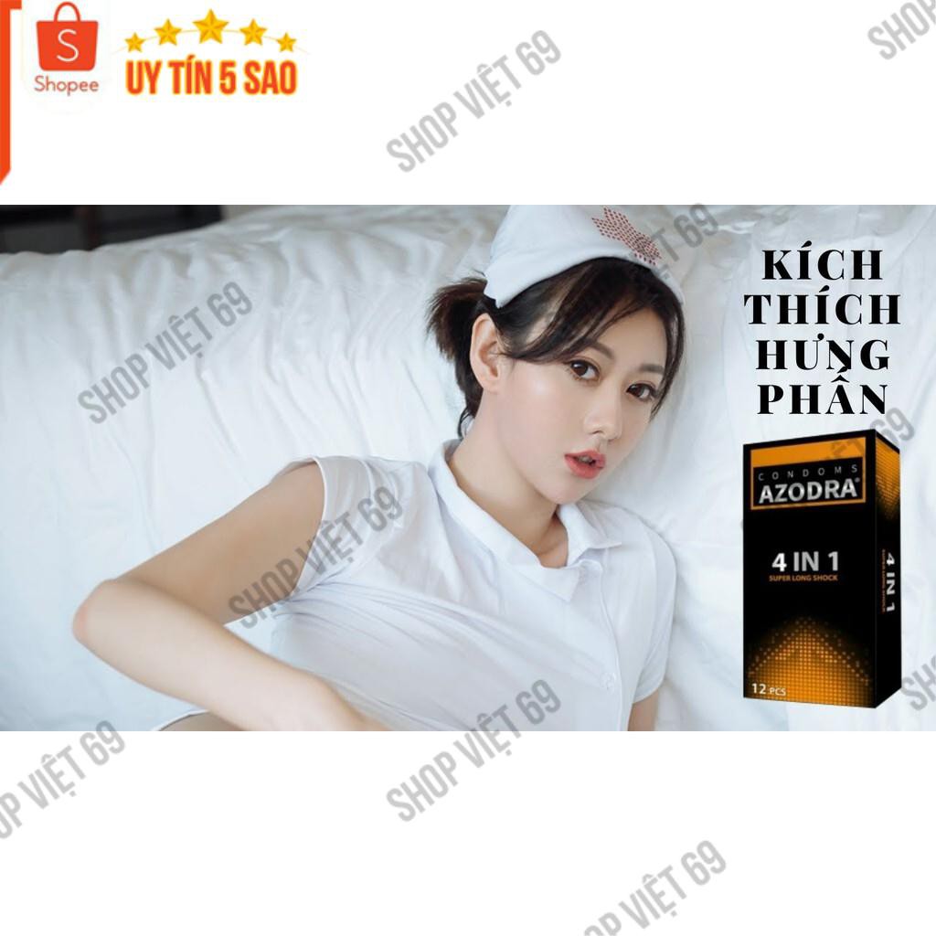 [CHÍNH HÃNG] BAO CAO SU Gân Gai AZODRA 4 IN 1 - HỘP 12CÁI, Chống Xuất Tinh Sớm Kéo Dài Thời Gian Quan Hệ