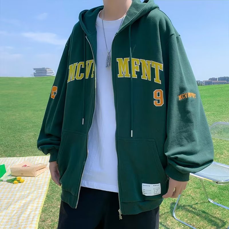 Áo Khoác Cardigan Có Mũ Trùm Dáng Rộng Thêu Chữ Phong Cách Retro Mỹ Thời Trang Xuân Thu 2022 Cho Cặp Đôi