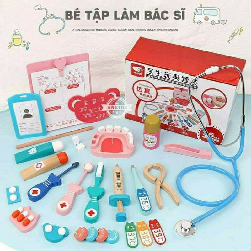 Bộ bác sĩ gỗ cao cấp 24 chi tiết làm quà tặng cho bé