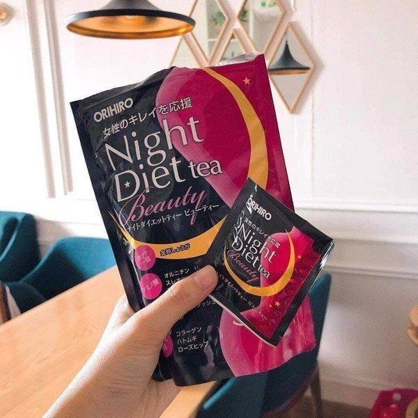 Trà giảm cân Night Diet Tea Orihiro bổ sung collagen - Hồng 16 gói