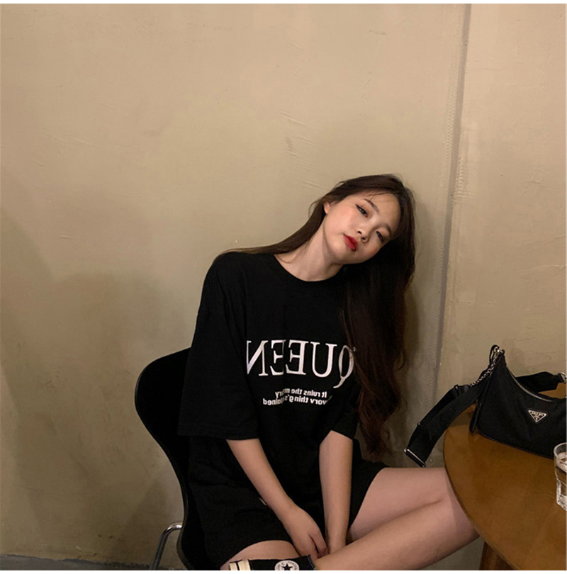 SUXI Áo Thun Nữ Ngắn Tay In Chữ