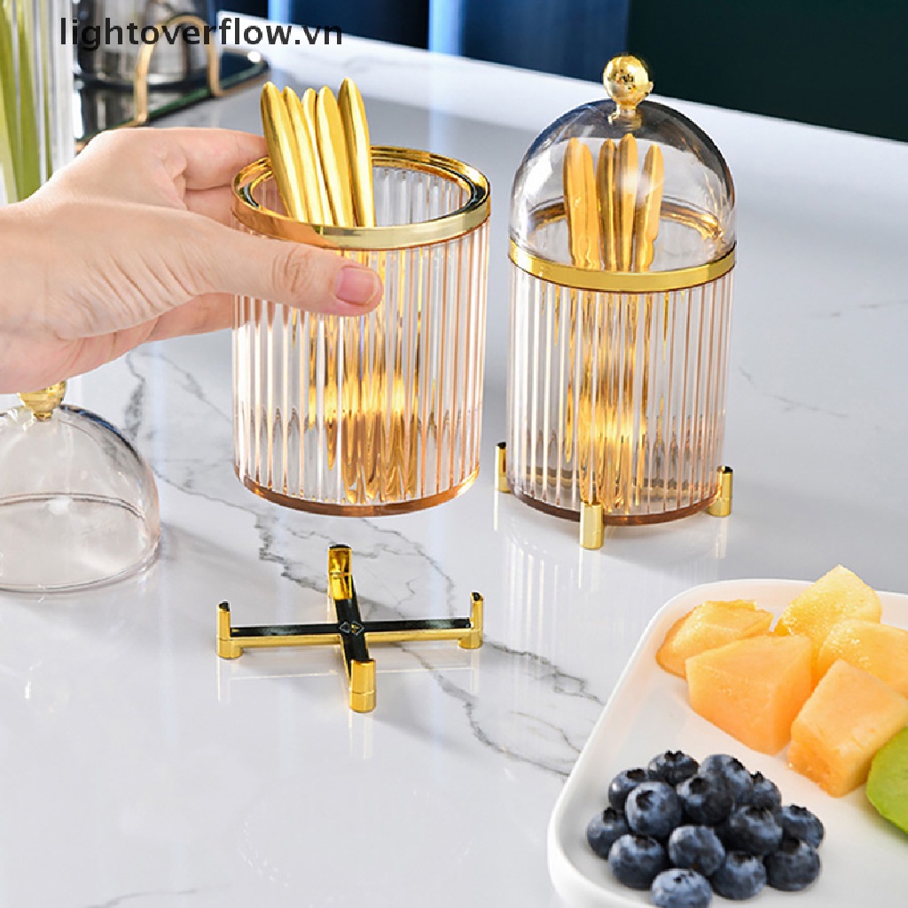 Set 10 Nĩa Ăn Trái Cây / Bánh Tráng Miệng Bằng Thép Không Gỉ Màu Vàng Kèm Hũ Đựng