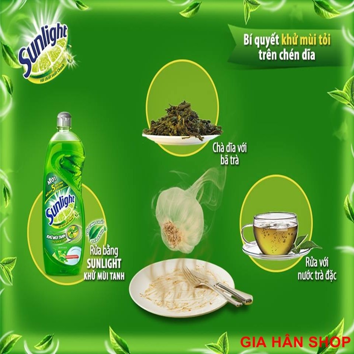 Chai nước rửa chén SUNLIGHT  Trà xanh Matcha/Chanh/ Lô Hội
