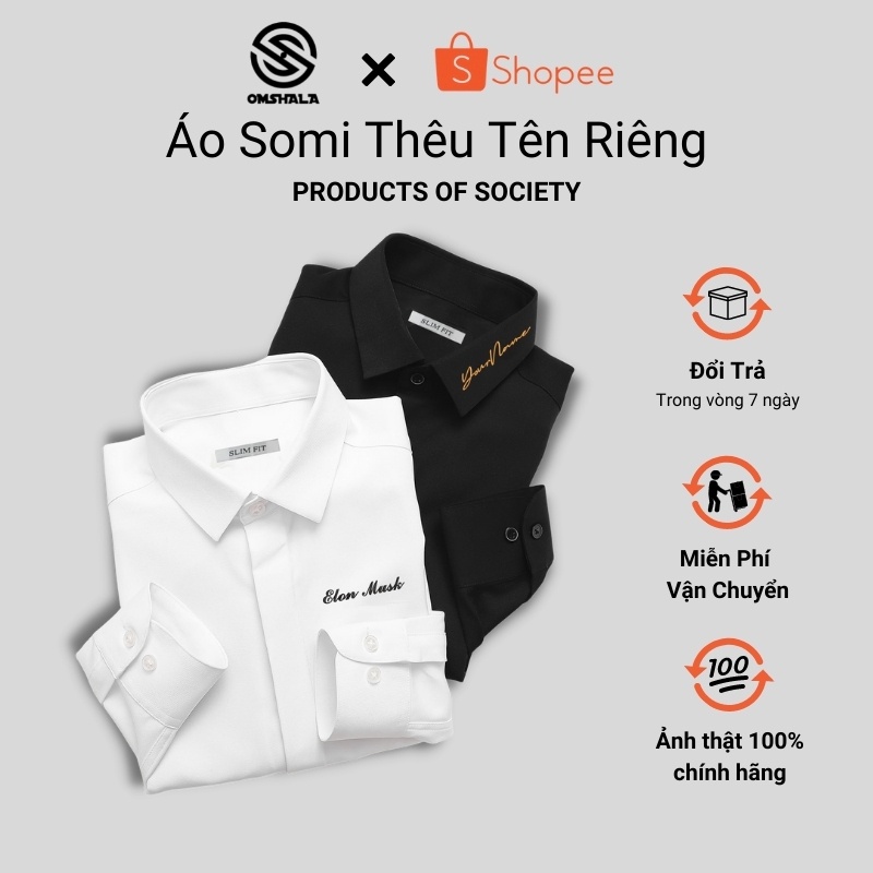 Áo SOMI thêu tên dáng Slim-Fit vải Cotton mền mại, chuẩn Form trẻ trung, thanh lịch - OMSHALA