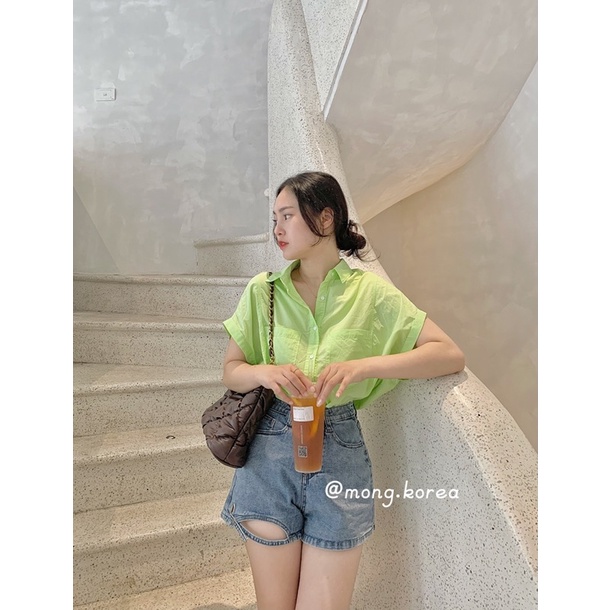 Áo sơ mi Hàn Quốc màu xanh cốm