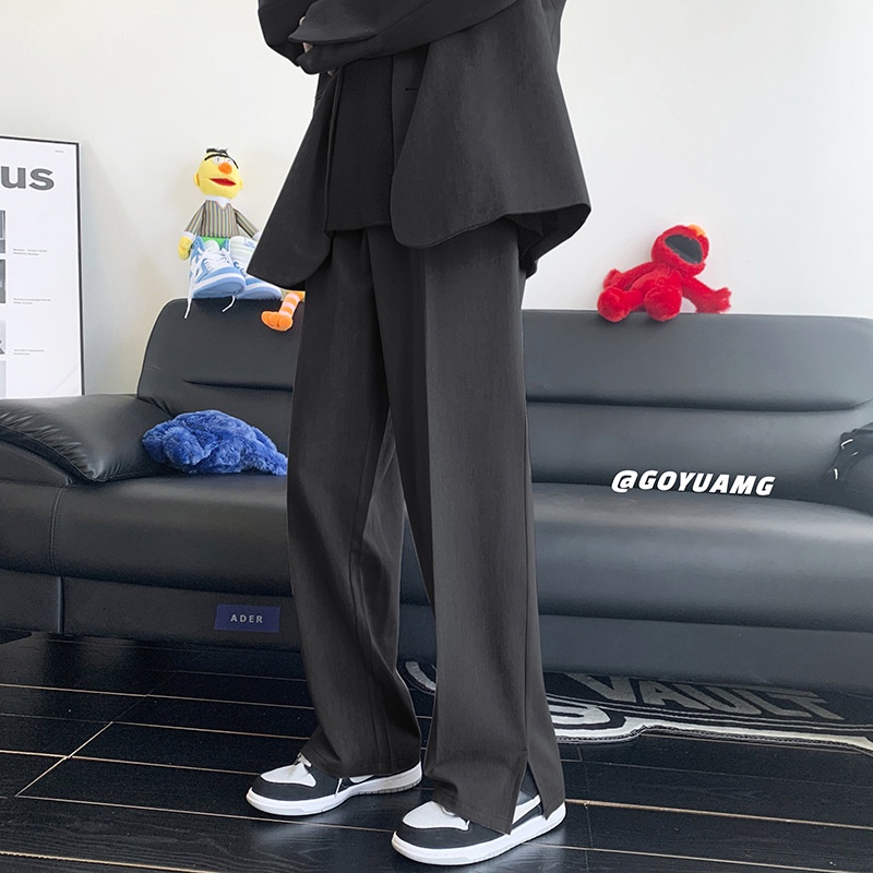 Quần dài ống rộng dáng suông xẻ tà phong cách đường phố Hàn Quốc thời trang xuân thu thường ngày cho nam