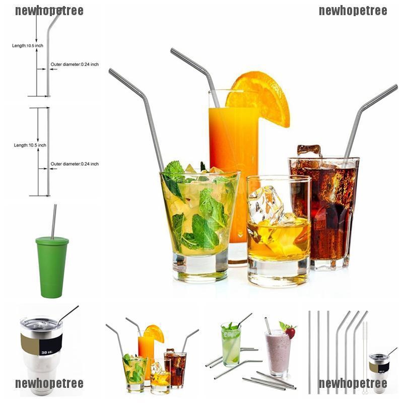 Bộ 3 Ống Hút Thẳng + 2 Ống Hút Cong + 2 Ống Hút Bằng Thép Không Gỉ Làm Sạch