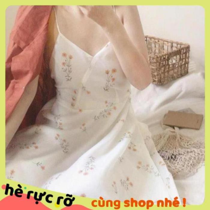 Váy Maxi Cổ Đắp Chéo, Đầm Xòe 2 Dây Họa Tiết Hoa Rơi Chất Voan 2 Lớp Kín Đáo Kiểu Dáng Trẻ Trung Xinh Xắn. ་ ྇