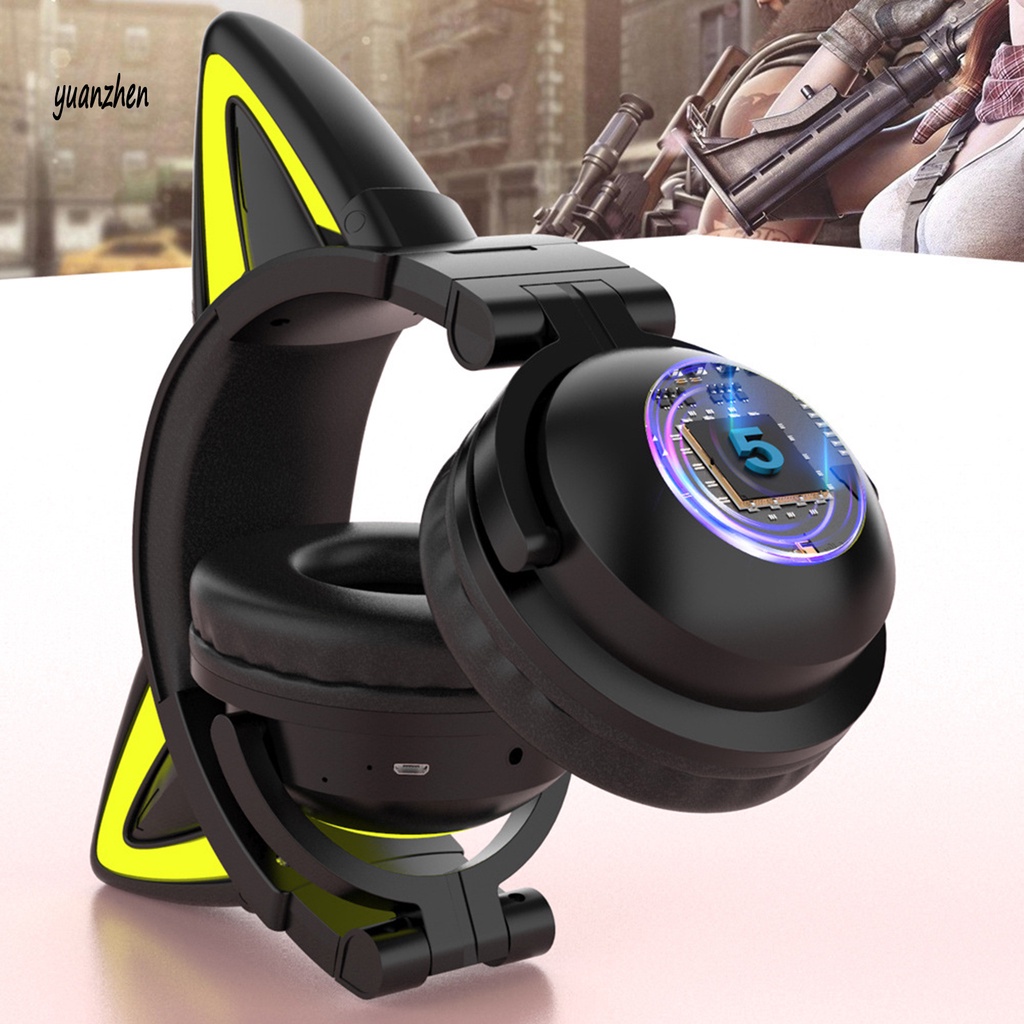 Tai nghe chụp tai bluetooth không dây thiết kế tai mèo đáng yêu siêu nhẹ tiện lợi