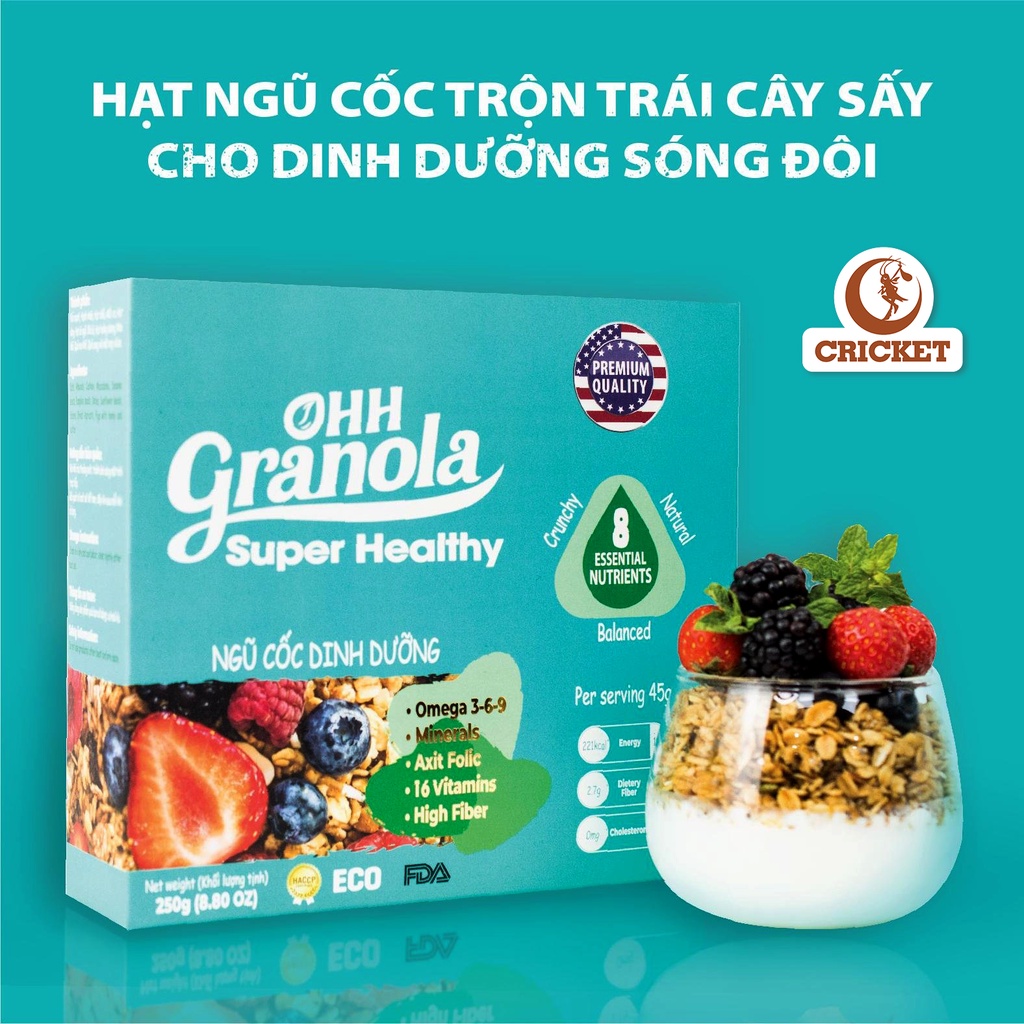 [ Super Healthy] Ngũ cốc trái cây Ohh Granola Hộp 250g - Ngũ cốc dinh dưỡng cao cấp, hỗ trợ ăn kiêng.