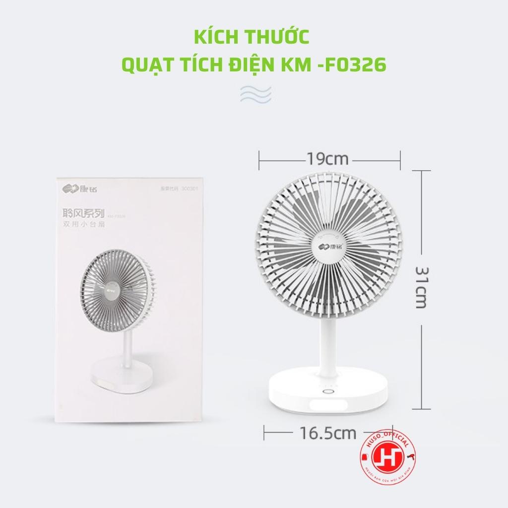 Quạt tích điện mini KM  quạt sạc tích điện tích hợp đèn ngủ thời gian sử dụng từ 4-10h pin 4500mAh - HUSO