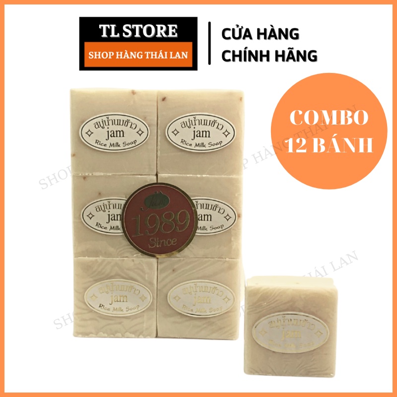 Combo 12 Bánh Xà Phòng Cám Gạo Vuông Thái Lan JAM RICE MILK SOAP 780gr/ lốc