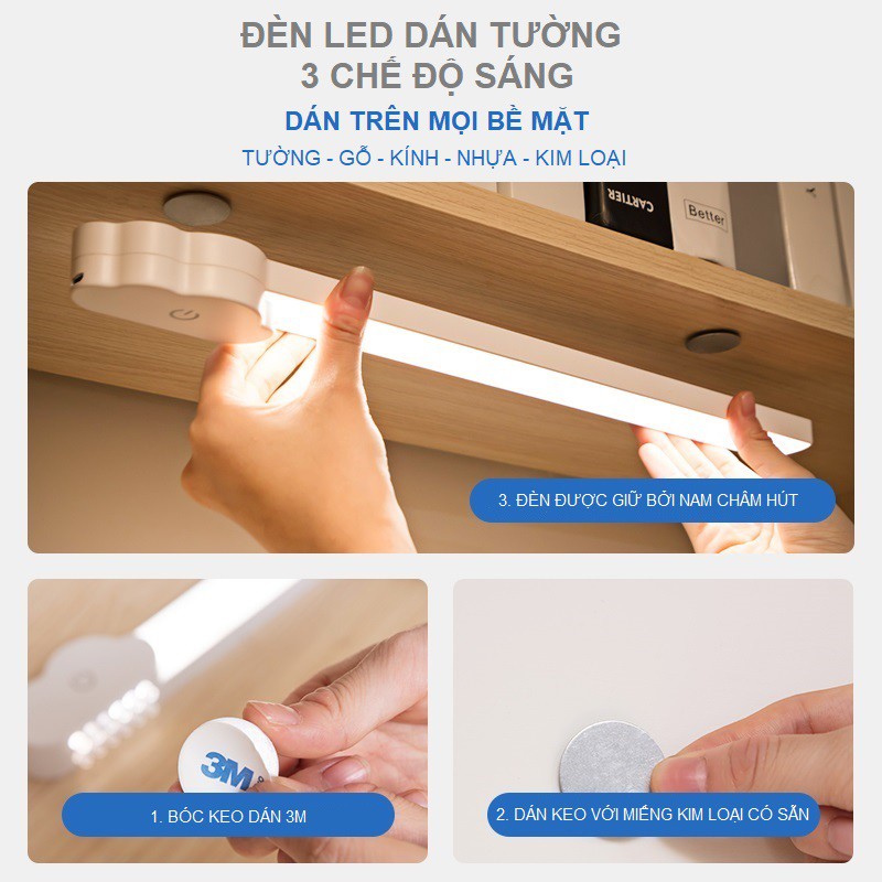 Đèn LED Sạc Điện Đọc Sách Dán Tường, Để Đầu Giường, Điều Chỉnh Cảm Ứng, Có Thêm Mang Theo Di Động, Làm Đèn Học Bài