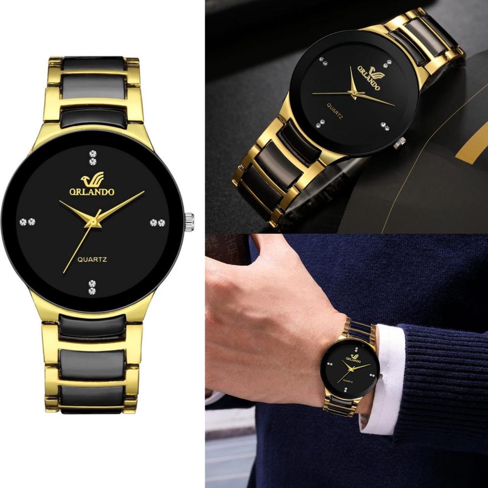 Dây Đồng Hồ Đeo Tay ORLANDO JAM095B5 Bằng Sắt Không Gỉ Màu Vàng Đen Sang Trọng Dành Cho Nam 3236)