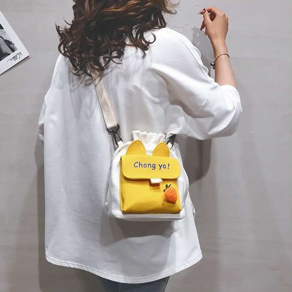 Túi Đeo Chéo Vải Canvas Miệng Rút Chong Ya Siêu Dễ Thương Đi Học Đi chơi Phong Cách Nhật Bản EV45