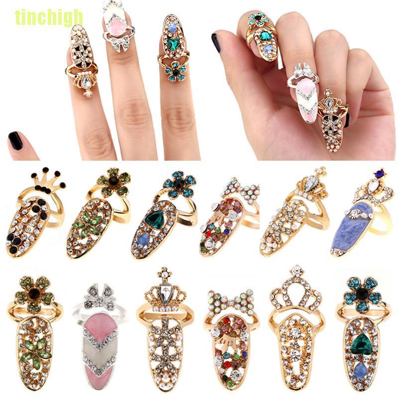 Nhẫn Đeo Móng Tay Hình Nơ Vương Miện Đính Đá Pha Lê Sang Trọng Cho Nữ