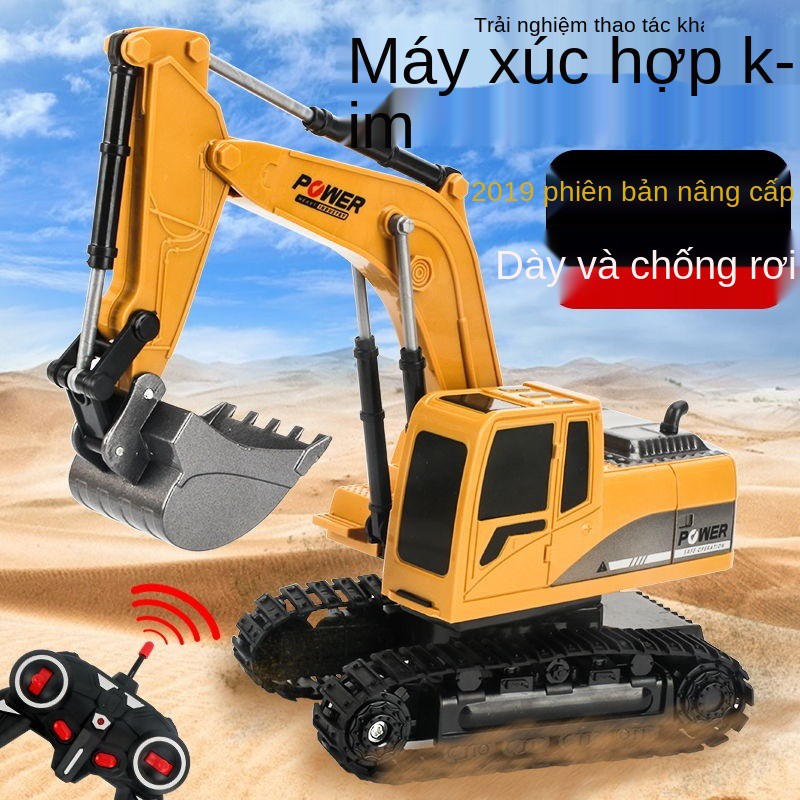 Máy xúc điều khiển từ xa ô tô đồ chơi điện Xe công trình trẻ em hợp kim