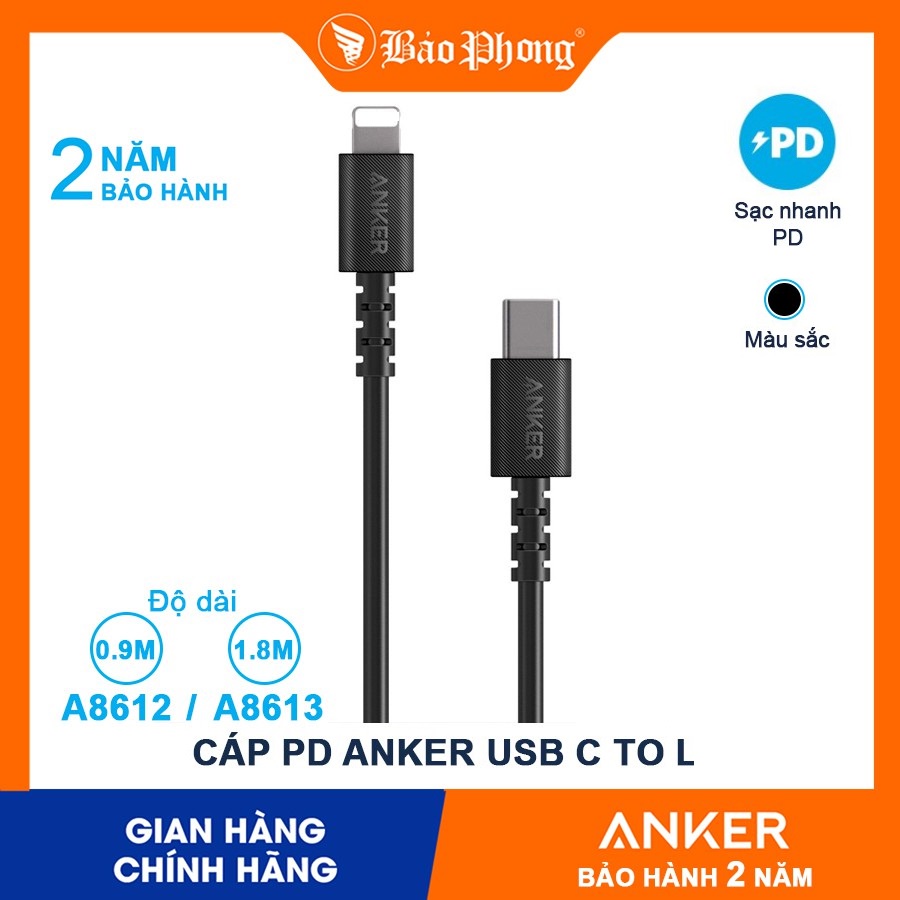 Dây Cáp Sạc Nhanh IP Anker A8613/A8612 PD Type C to cho IP13 14 11 12 pro max X Xs 6 7 8 plus máy tính bảng táo