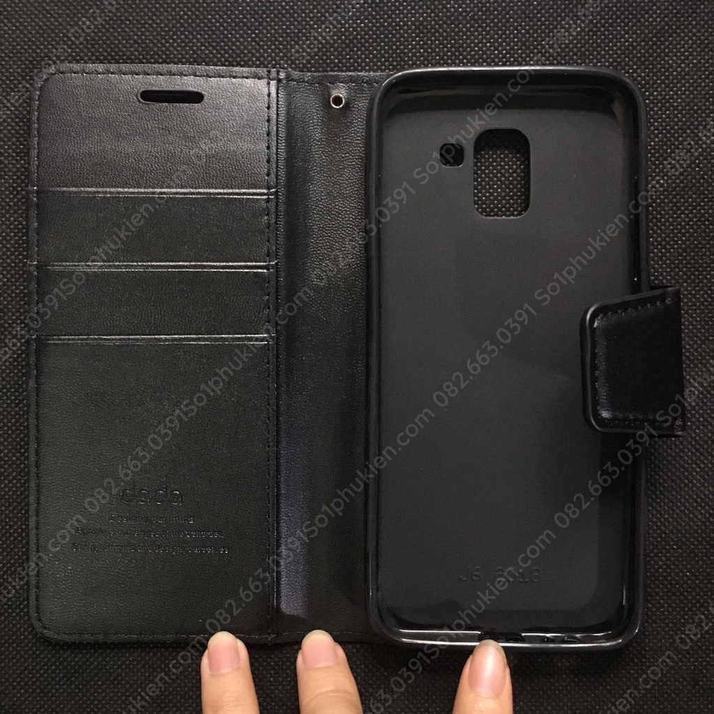 Bao da Samsung J6 /J6 plus da cao cấp, có ngăn thẻ, nắp gập chống đỡ xem phim