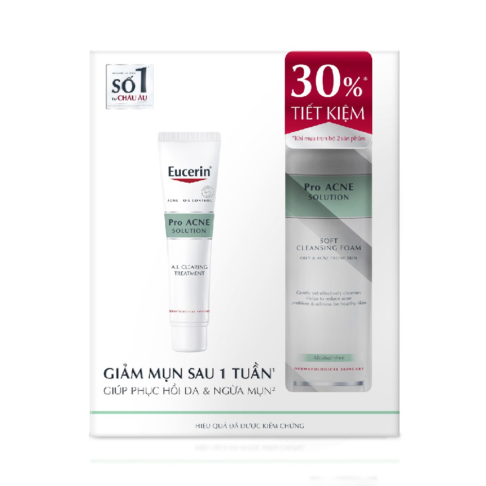 [Ưu Đãi 30%] Bộ sản phẩm giảm mụn Eucerin Pro Acne: Gel A.I. Treatment 40ml &amp; Bọt Rửa Mặt 150g