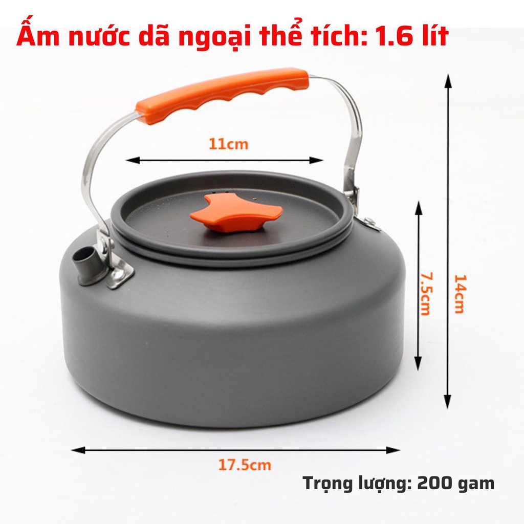 Âm đun nước du lịch dã ngoại bằng hợp kim nhôm cao cấp dẫn nhiệt tốt, chống mài mòn, dễ dàng vệ sinh, gọn nhẹ đi leo núi