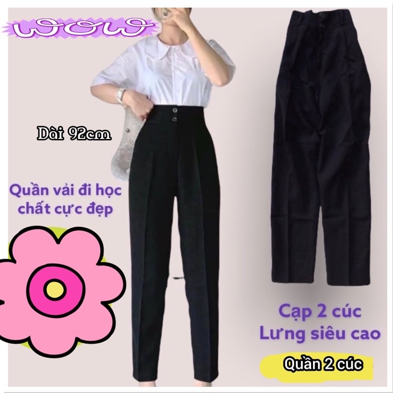 Quần vải đi học lưng cao cạp 2 nút cạp cao