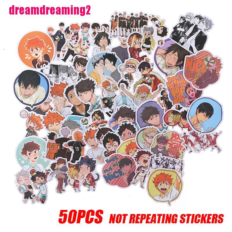 Bộ 50 Miếng Dán Pvc Chống Thấm Nước Hình Anime Haikyu