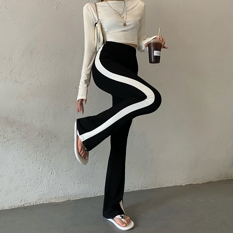 Quần dài lưng cao màu sắc tương phản thiết kế thời trang cho nữ