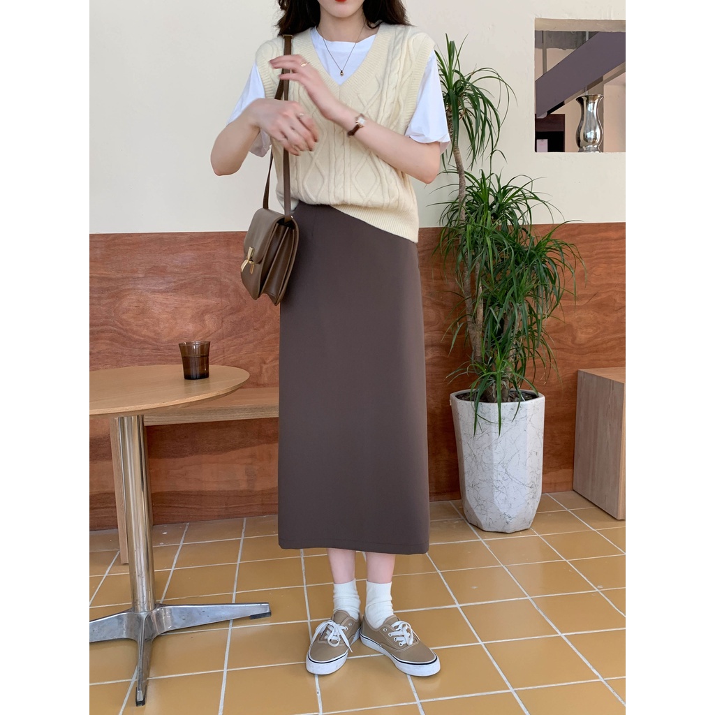 Chân Váy Midi Chữ A Lưng Cao Xẻ Tà Thời Trang 45884 Cho Nữ | BigBuy360 - bigbuy360.vn