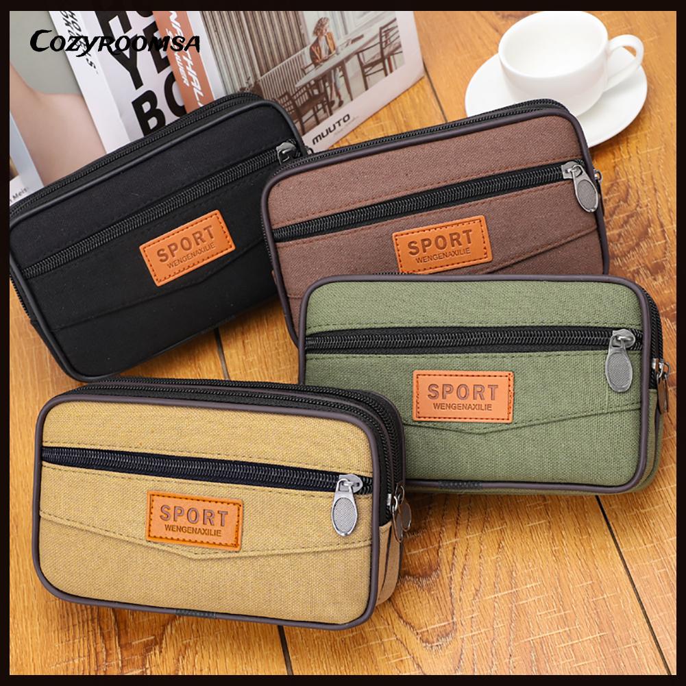 Túi Đeo Hông Đựng Điện Thoại Nhiều Ngăn Chất Liệu Canvas Cho Nam