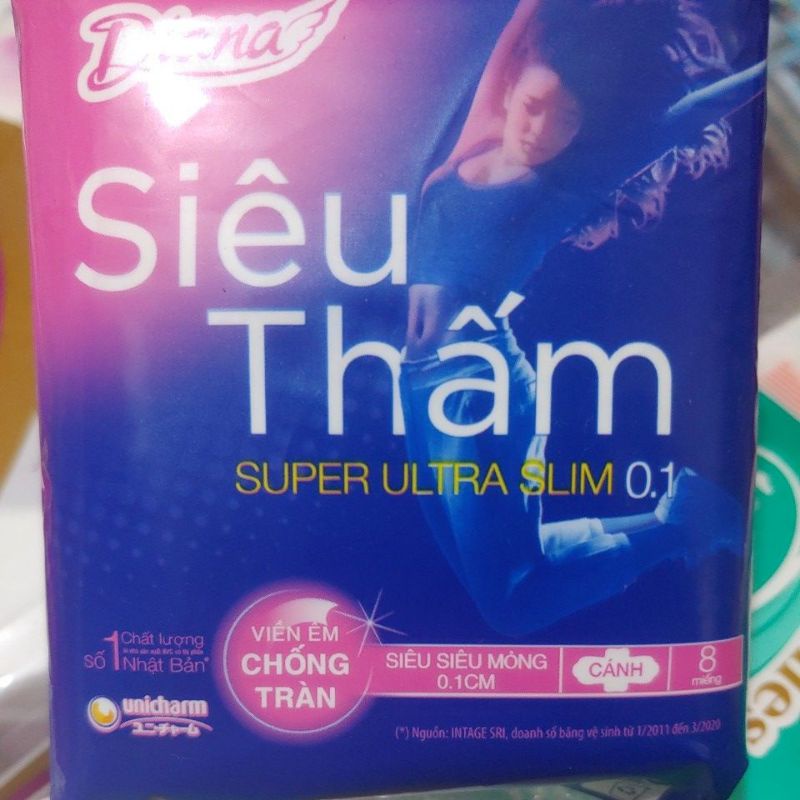 Băng vệ sinh Diana siêu thấm super ultra slim 0.1 cánh 8 miếng