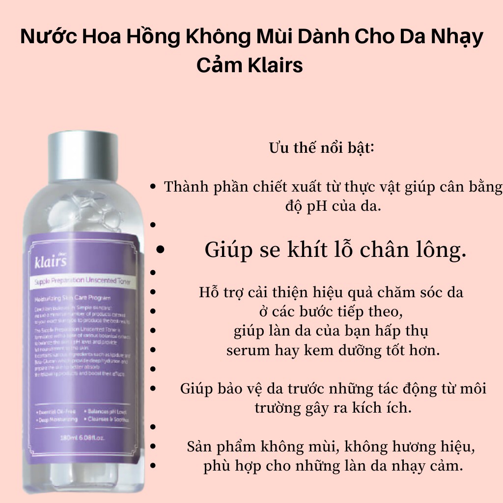 Toner klairs [Cam kết hàng Auth] Nước cân bằng Klairs Supple Preparation Toner