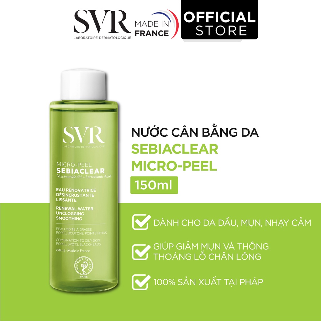 TONER SVR SEBIACLEAR MICRO PEEL Se Khít Lỗ Chân Lông, Giảm Mụn 150ml