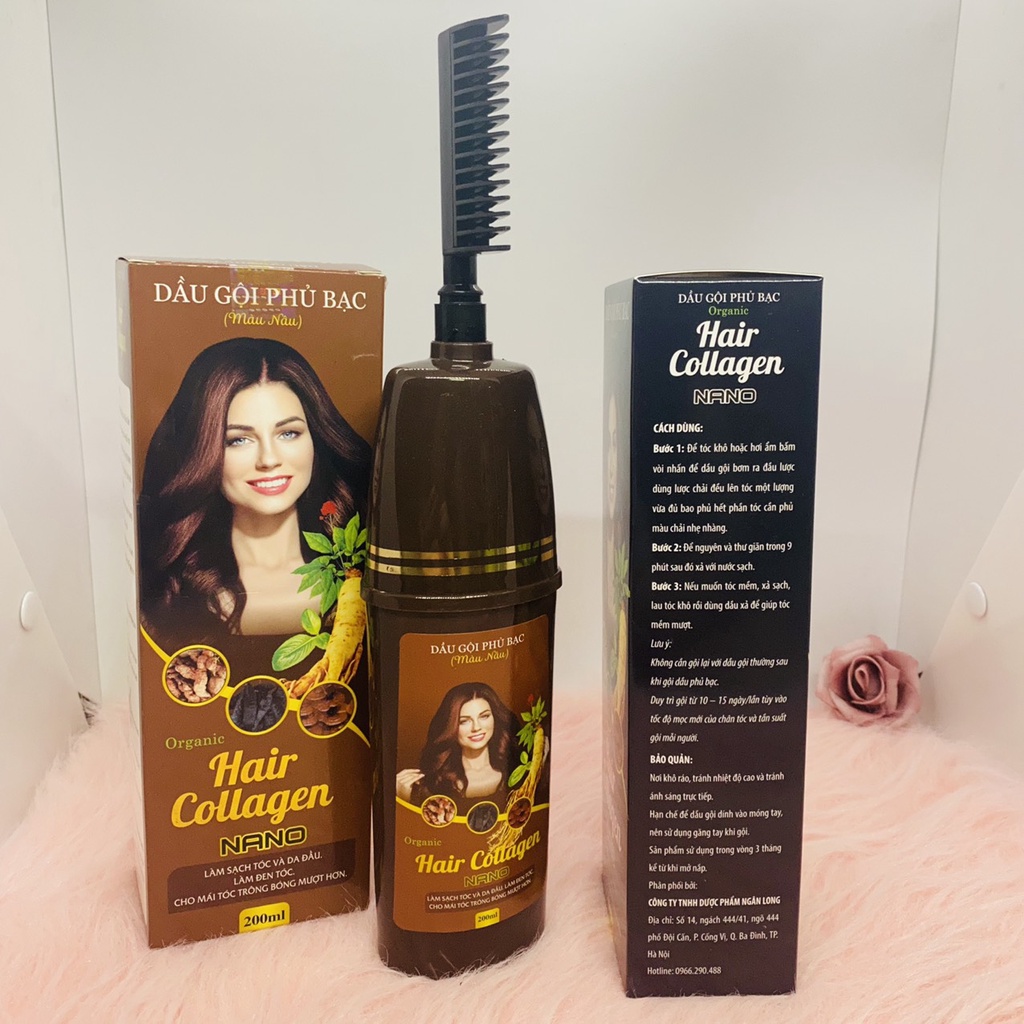 Dầu gội phủ bạc Hair Collagen Nano thành phần thiên nhiên, có màu nâu và đen phủ bạc hiệu quả