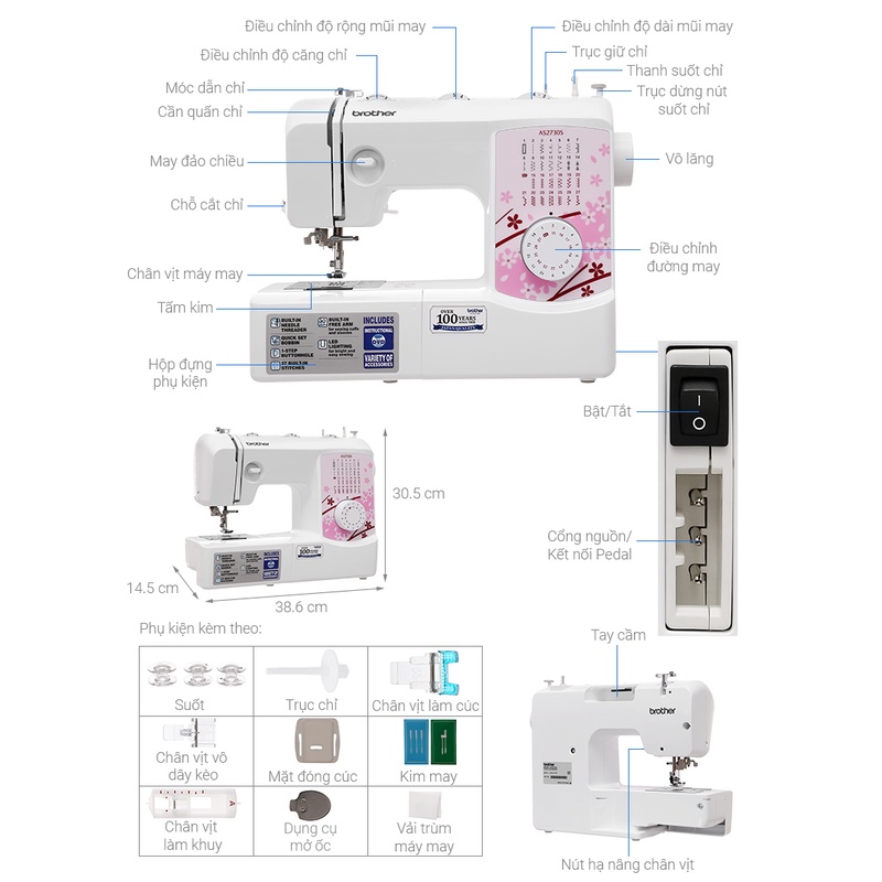 Máy May Gia Đình Brother AS2730S Xỏ chỉ tự động (TẶNG CHÂN VỊT VẮT SỔ)