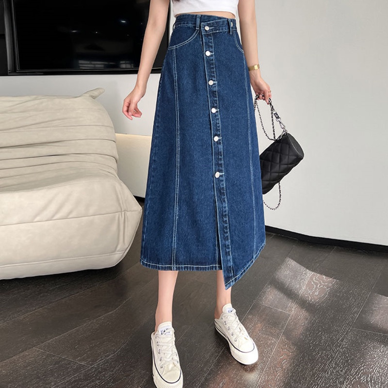 Chân Váy Jeans Dài Lưng Cao Thời Trang Hàn Quốc Cho Nữ