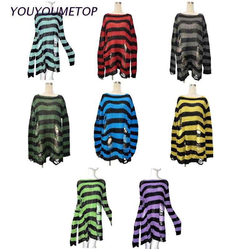 Áo len tay dài họa tiết sọc ngang sành điệu dành cho nữ