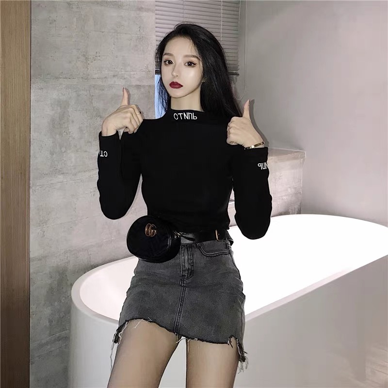 [Hàng quảng Châu]SP8034 Áo giữ nhiệt cổ 3p thêu chữ nga sành điệu