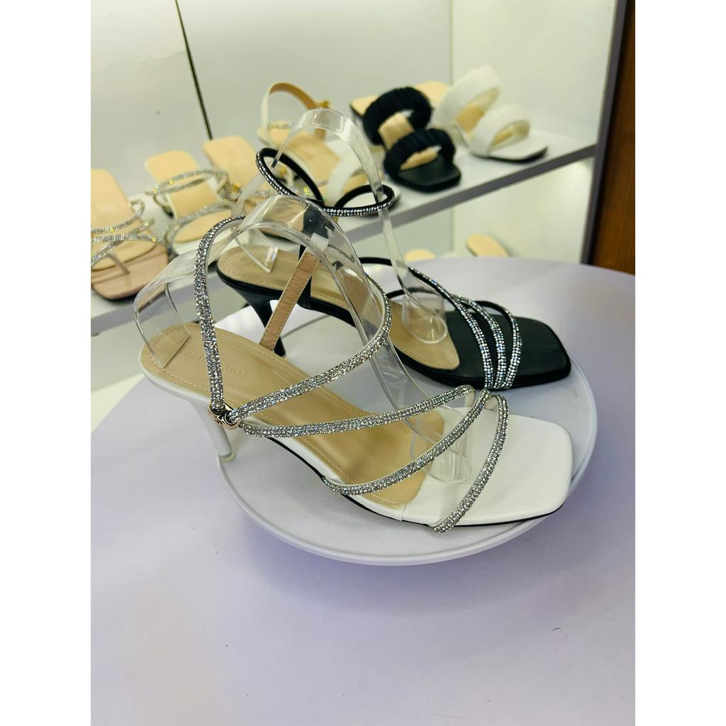 Giày cao gót nữ quai mảnh dây đá, sandal nữ gót nhọn 8p MÃ H45