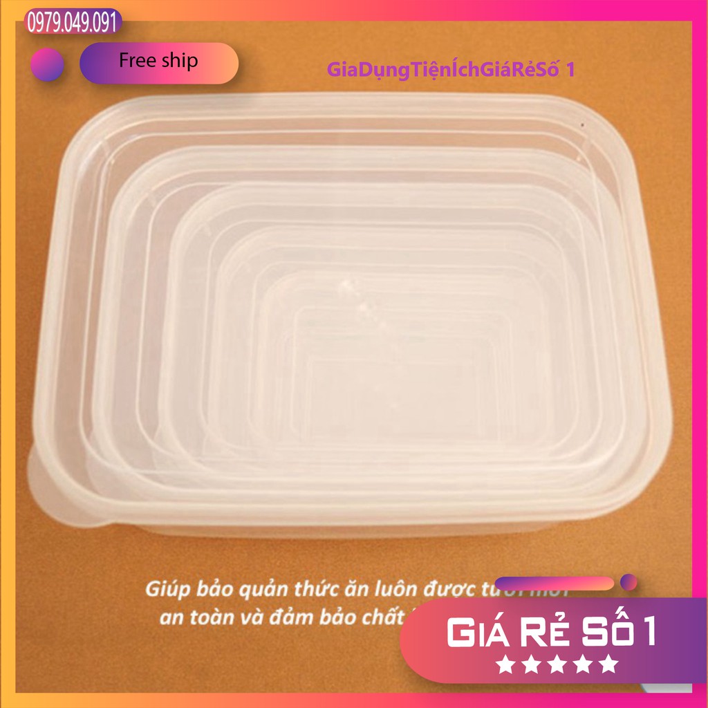 Bộ 5 hộp trữ đồ đông-hộp  nhựa đựng thức ăn lạnh bầu Việt Nhật dễ dàng sử dụng giá rẻ.