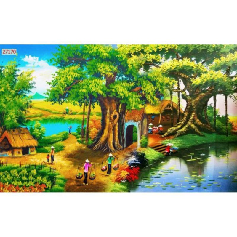 tranh dán tường 3D đồng quê in Vải Lụa 237 x 175cm