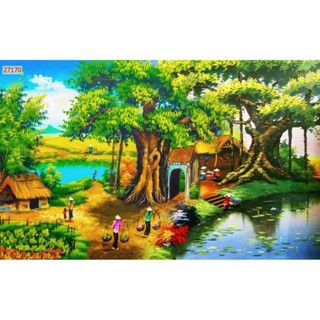 Tranh dán tường 3d đồng quê in vải lụa 237 x 175cm