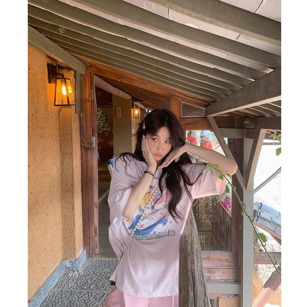 Áo Thun Tay Ngắn Cổ Tròn Dáng Rộng In Họa Tiết Hoạt Hình Thời Trang Cho Nữ