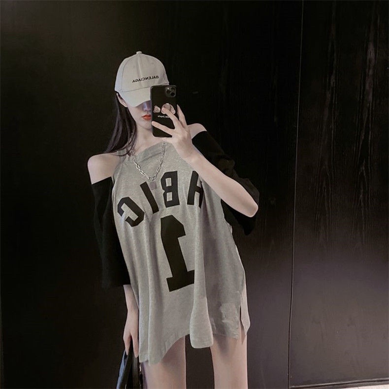 JSC Áo Thun Tay Ngắn Hở Vai Dáng Rộng Màu Sắc Thời Trang Mùa Hè Xinh Xắn Cho Nữ